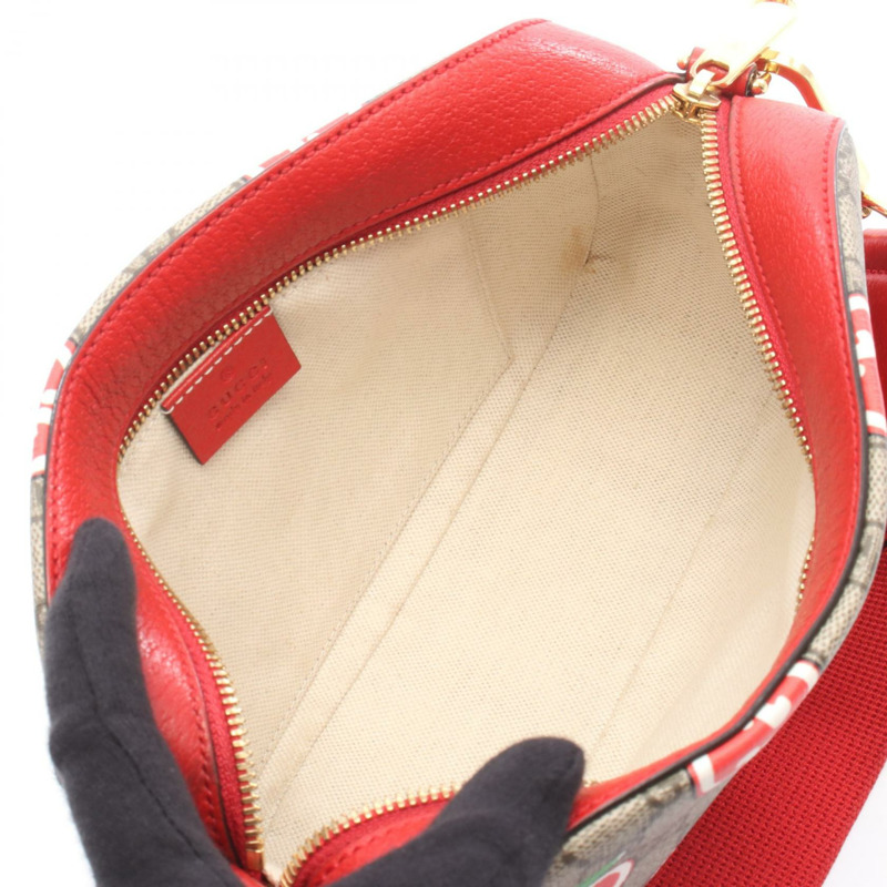 GUCCI GG Supreme 肩挎包 蘋果綠 574886 帆布皮革 米色 紅色-2