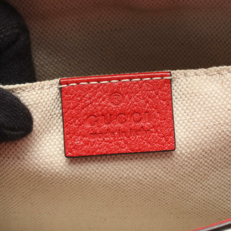 GUCCI GG Supreme 肩挎包 蘋果綠 574886 帆布皮革 米色 紅色-3