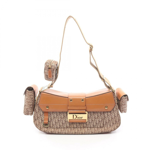 Christian Dior Street Chic Trotter 單肩手提包，帆布皮革，米色，二手