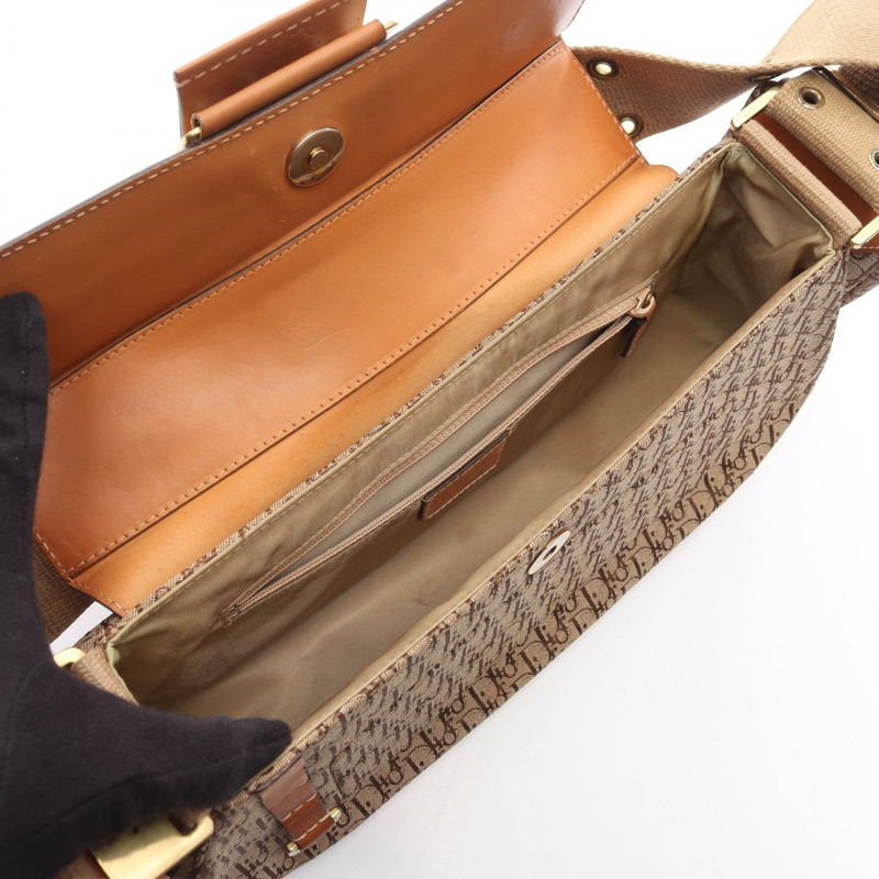 Christian Dior Street Chic Trotter 單肩手提包，帆布皮革，米色，二手-2