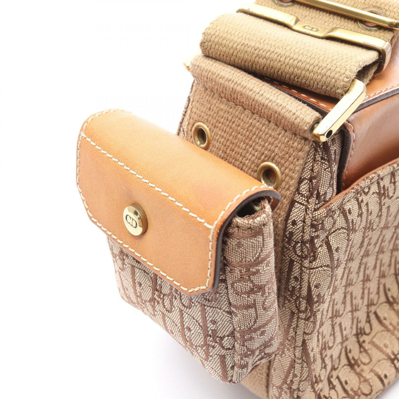 Christian Dior Street Chic Trotter 單肩手提包，帆布皮革，米色，二手-13