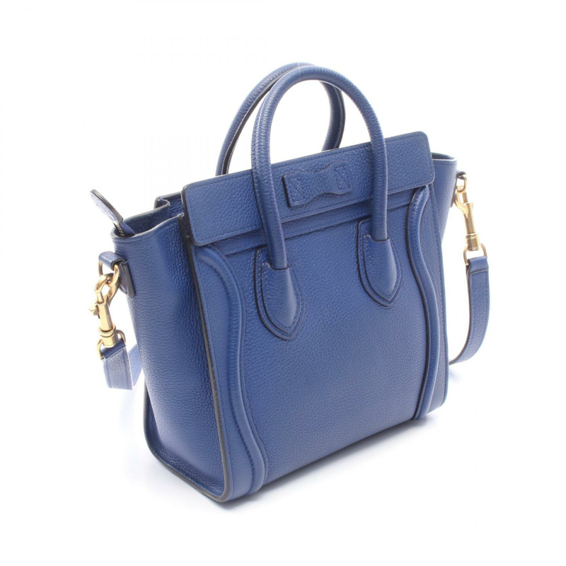 CELINE Luggage Nano Shopper 單肩斜背包 皮革 藍色 二手 女士-1