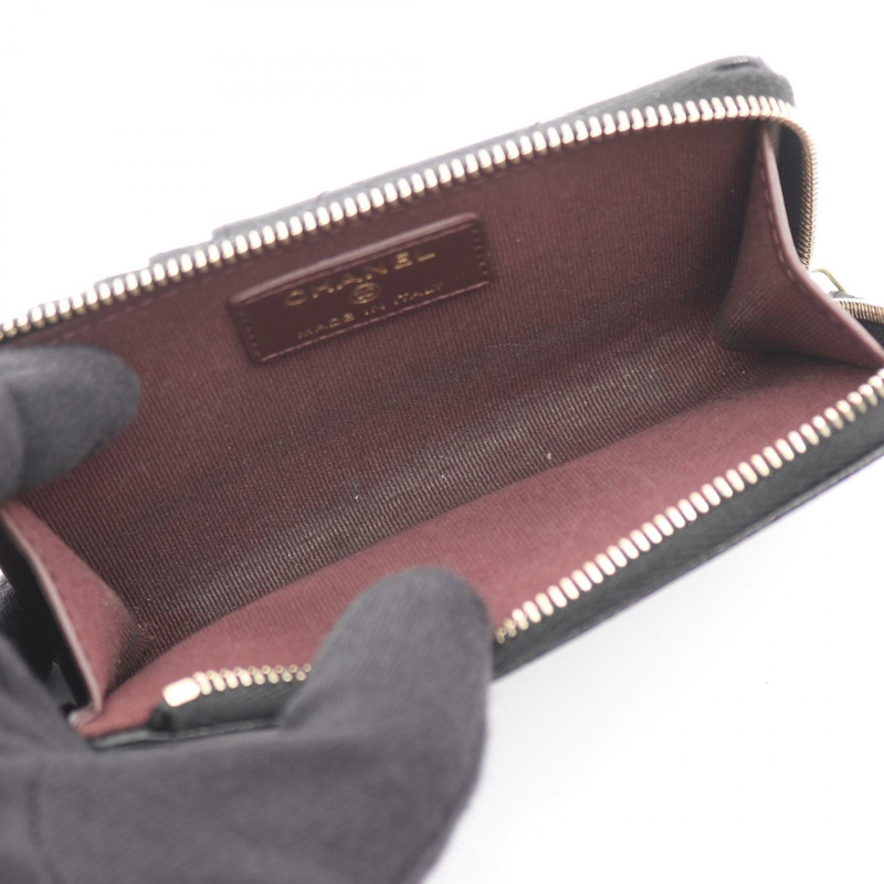 香奈兒 (CHANEL) Matelasse 零錢包 小牛皮 黑色 二手 女士 CC-2