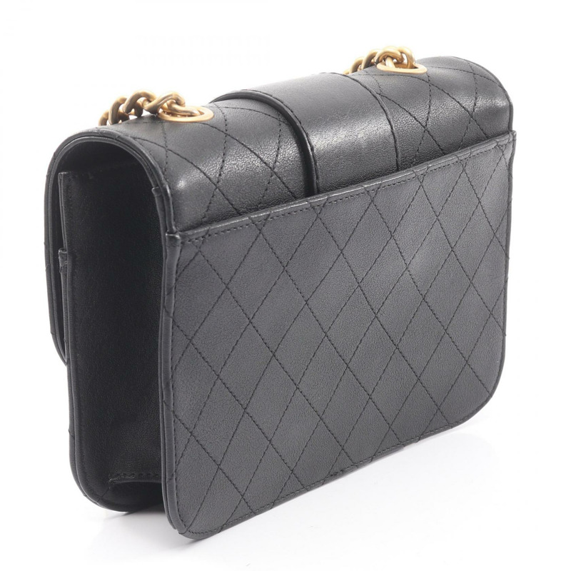香奈兒 (CHANEL) Matelasse 斜背鏈條包 黑色皮革 二手 女士 CC-1