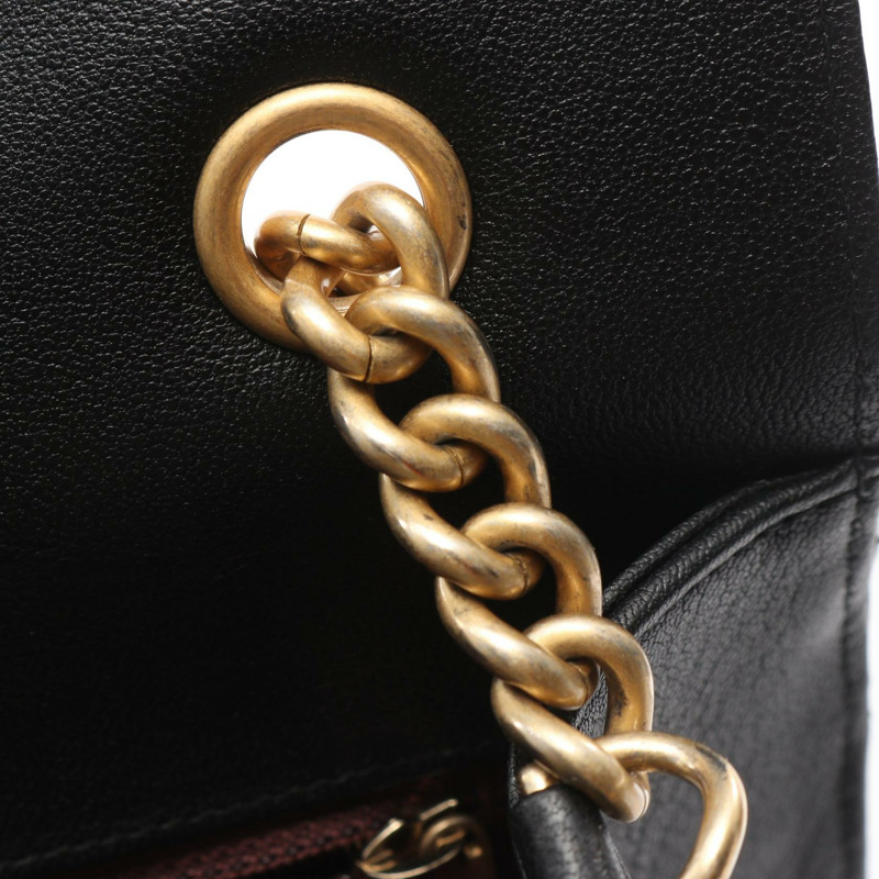 香奈兒 (CHANEL) Matelasse 斜背鏈條包 黑色皮革 二手 女士 CC-7