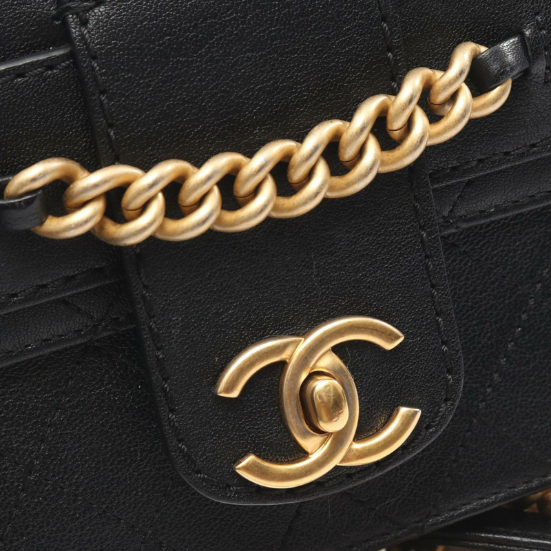 香奈兒 (CHANEL) Matelasse 斜背鏈條包 黑色皮革 二手 女士 CC-8