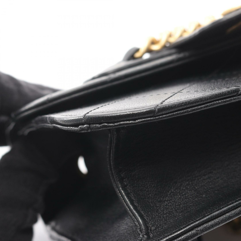 香奈兒 (CHANEL) Matelasse 斜背鏈條包 黑色皮革 二手 女士 CC-9