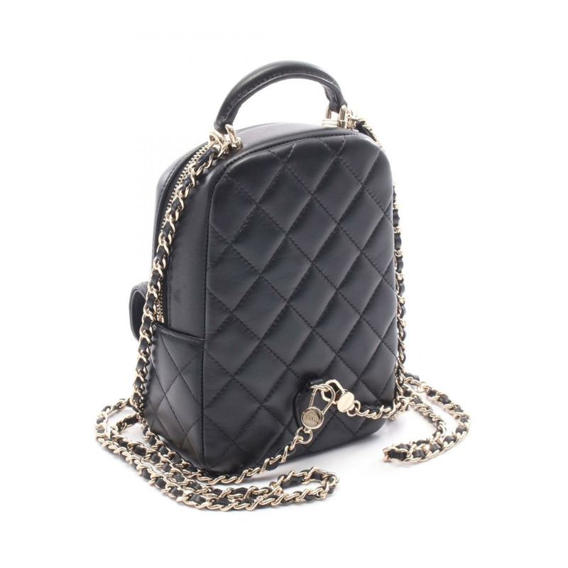 香奈兒 (CHANEL) Matelasse 鏈條雙肩包 AP3753 黑皮 GHW 二手 女士 CC-1