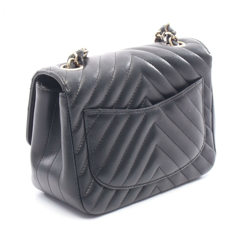 香奈兒 (CHANEL) 人字紋 V 字縫線迷你斜挎鏈條包，羊皮材質，黑色，金色五金，CC 標誌-1