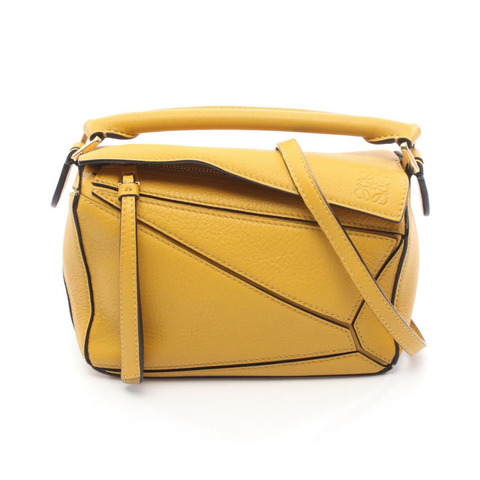LOEWE Puzzle mini 2Way 斜背單肩手提包，黃色皮革，二手 Anagram