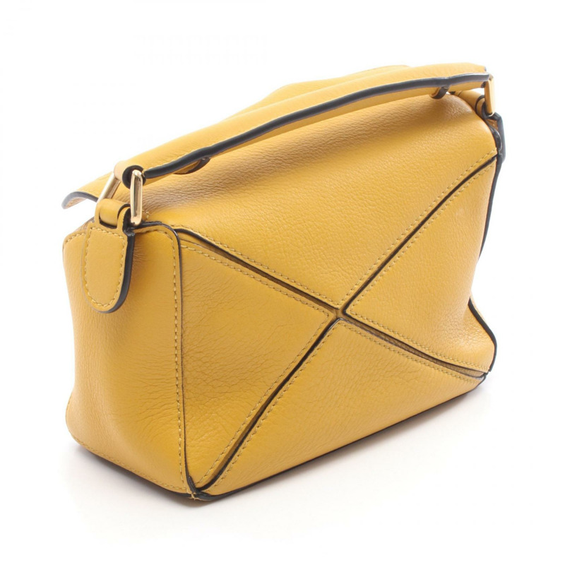 LOEWE Puzzle mini 2Way 斜背單肩手提包，黃色皮革，二手 Anagram-1