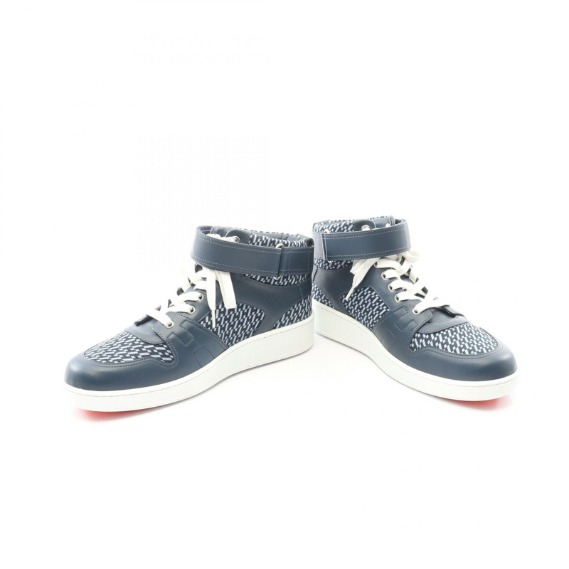 愛馬仕男士高筒帆布運動鞋,41.5碼,海軍藍,二手。-2