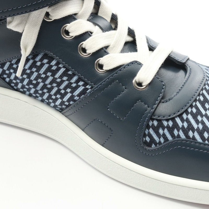 愛馬仕男士高筒帆布運動鞋,41.5碼,海軍藍,二手。-9