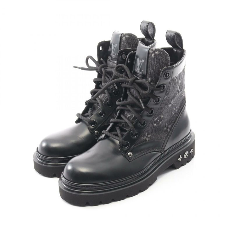 路易威登 LV Ranger Ancre 短靴 #6 Monogram 皮革牛仔布黑色二手-0