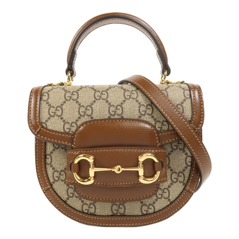 GUCCI 塗層帆布Horsebit 1955 Mini Top Handle金扣手挽肩背兩用袋