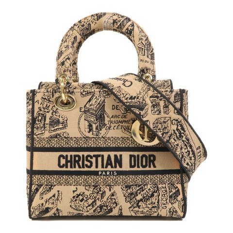 Dior 帆布Lady Dior D Lite Medium金扣手挽肩背兩用袋