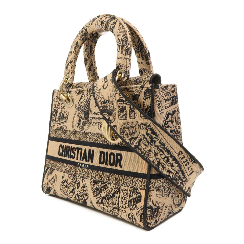 Dior 帆布Lady Dior D Lite Medium金扣手挽肩背兩用袋-2