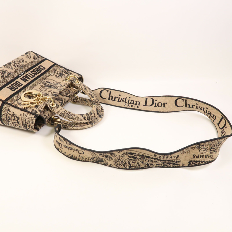 Dior 帆布Lady Dior D Lite Medium金扣手挽肩背兩用袋-7