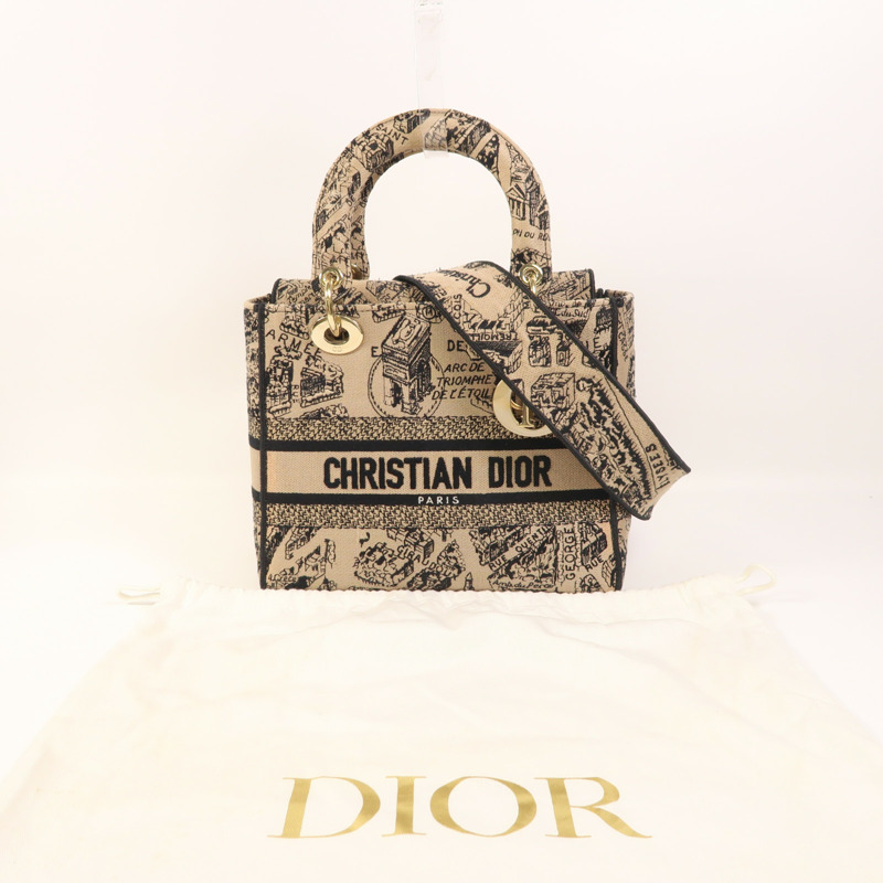 Dior 帆布Lady Dior D Lite Medium金扣手挽肩背兩用袋-8