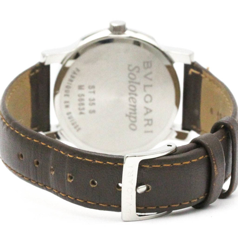 寶格麗 Solotempo 精鋼皮革石英男士腕錶 ST35S 拋光款-4