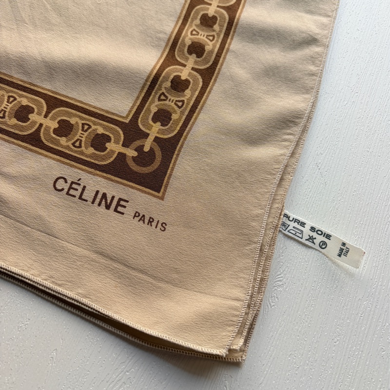 Celine 純絲質圍巾 絲巾 領巾 頭巾 米色 凱旋門-8