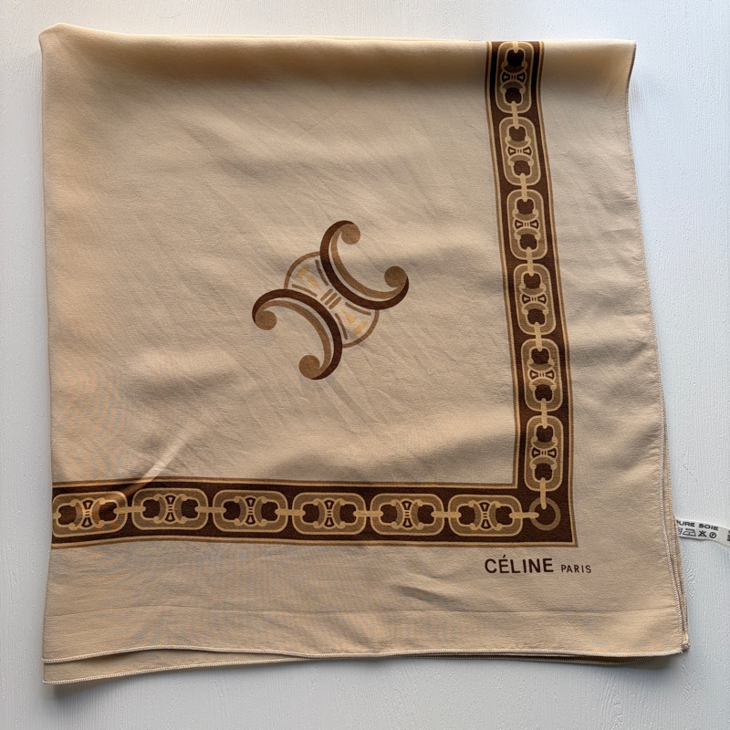 Celine 純絲質圍巾 絲巾 領巾 頭巾 米色 凱旋門-9