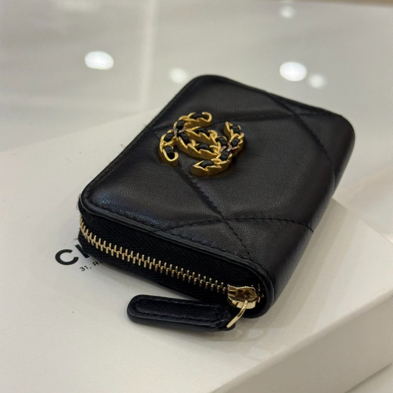 *SHIHNA名牌精品* CHANEL 19 黑金 羊皮零錢包芯片款-4