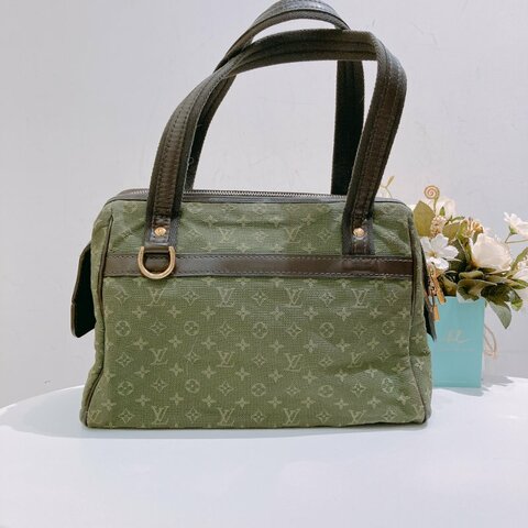 TW4725  Louis Vuitton路易威登 綠色經典花紋 中古帆布手提包 Monogram Canvas Mini Lin Josephine Bag