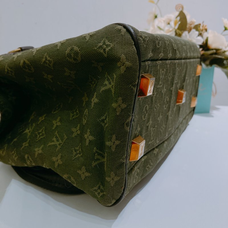 TW4725  Louis Vuitton路易威登 綠色經典花紋 中古帆布手提包 Monogram Canvas Mini Lin Josephine Bag-12