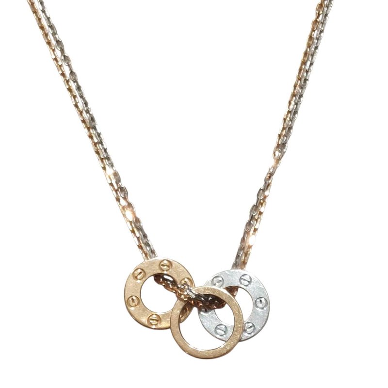 CARTIER 卡地亞 B7219700 LOVE THREE-HOOP NECKLACE 18K 項鍊 PG WG YG-0