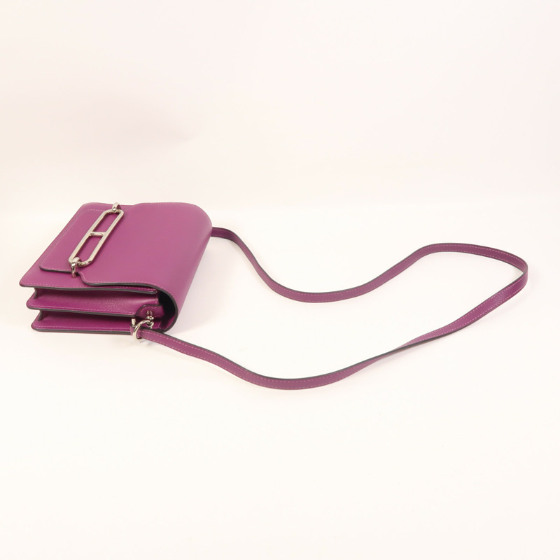 HERMES Evercolor皮革Roulis Mini銀扣肩背袋Anemone-7