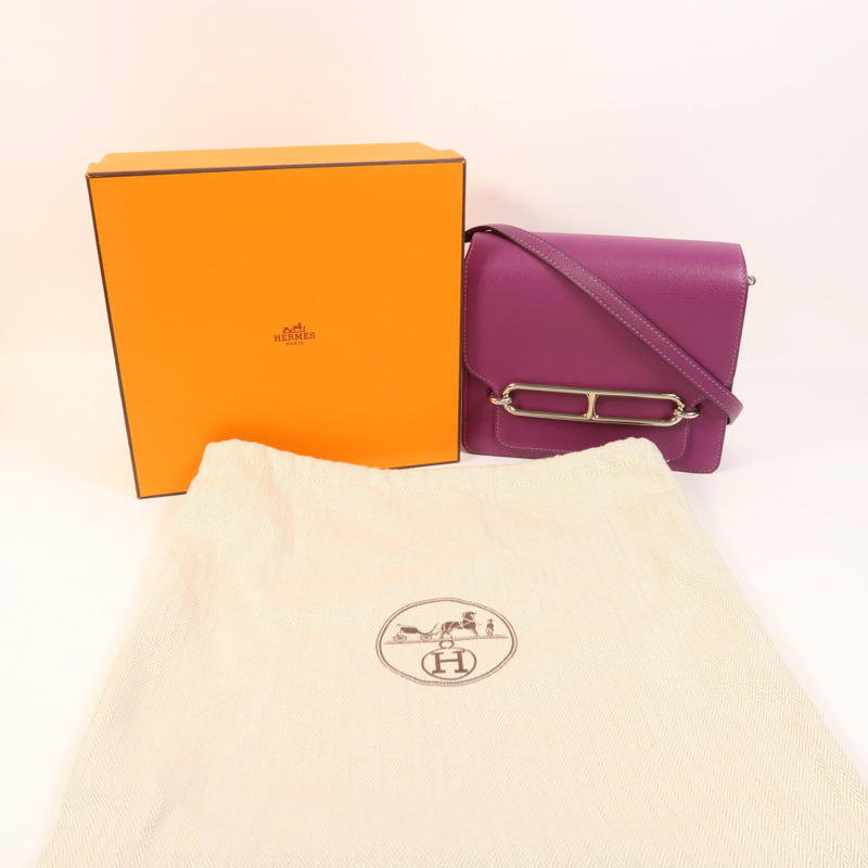 HERMES Evercolor皮革Roulis Mini銀扣肩背袋Anemone-8