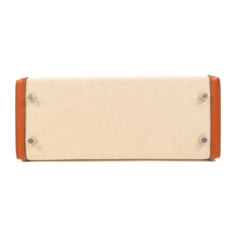 HERMES Toile H帆布/Swift皮革Kelly 25銀扣手挽肩背兩用袋Cuivre-3