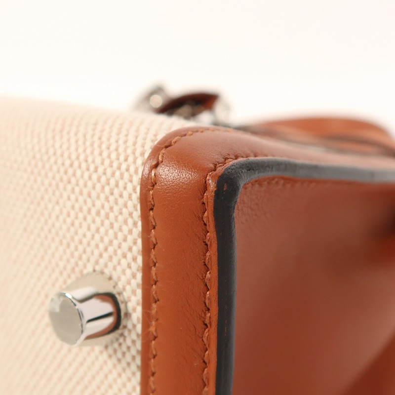 HERMES Toile H帆布/Swift皮革Kelly 25銀扣手挽肩背兩用袋Cuivre-10