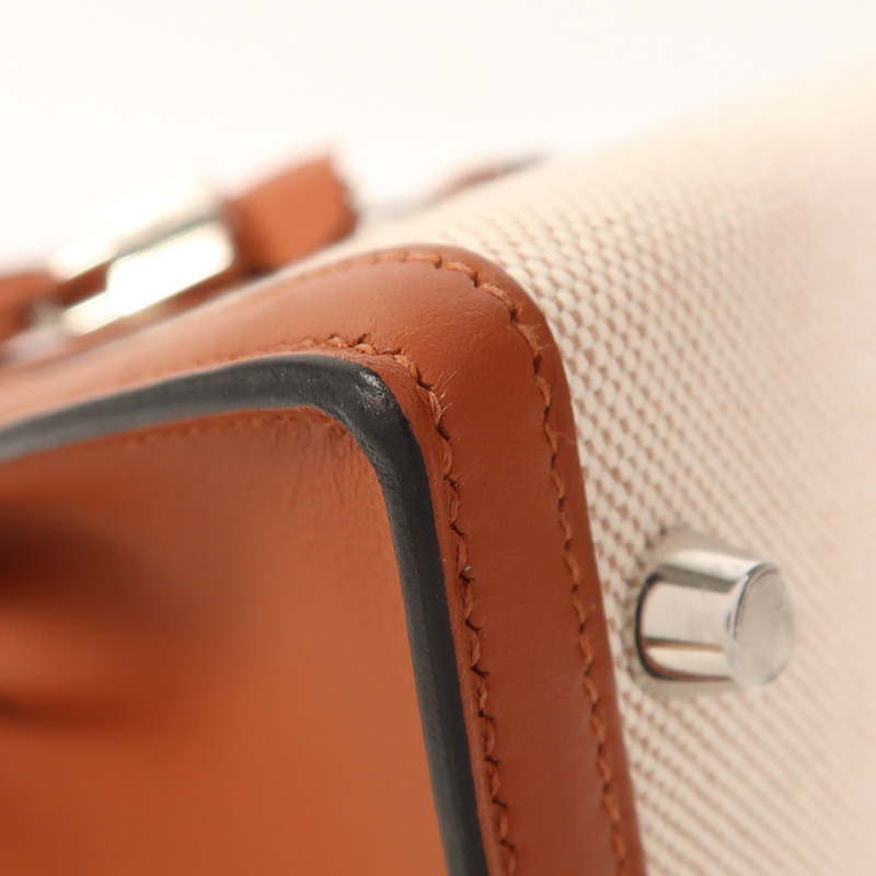 HERMES Toile H帆布/Swift皮革Kelly 25銀扣手挽肩背兩用袋Cuivre-11
