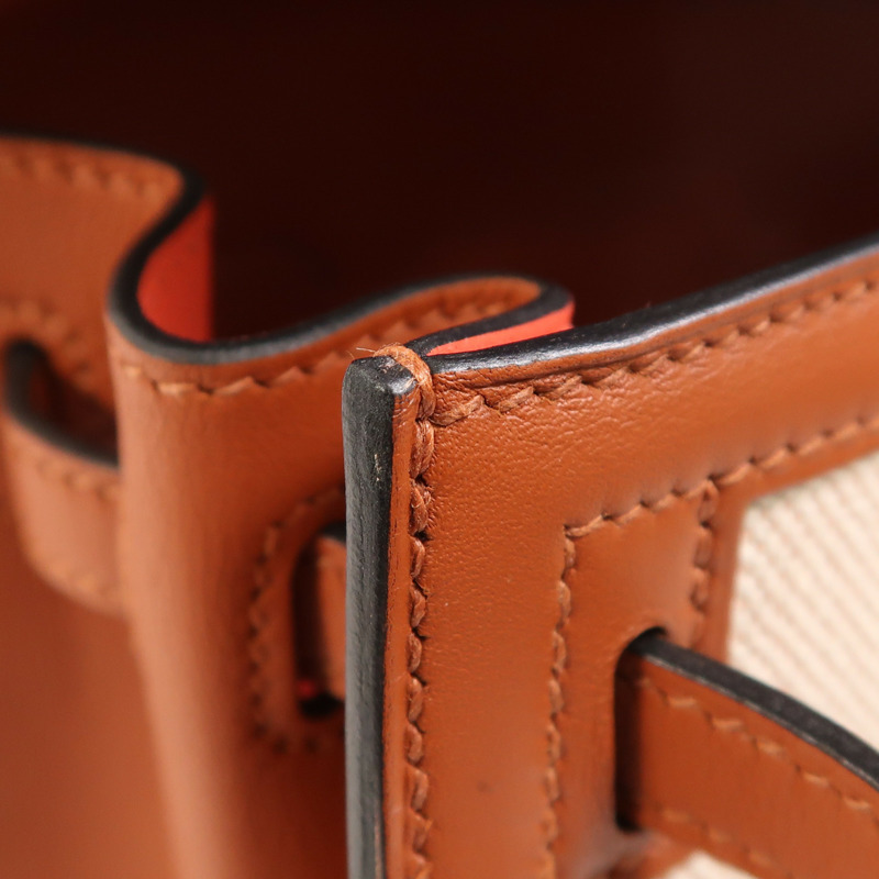 HERMES Toile H帆布/Swift皮革Kelly 25銀扣手挽肩背兩用袋Cuivre-14