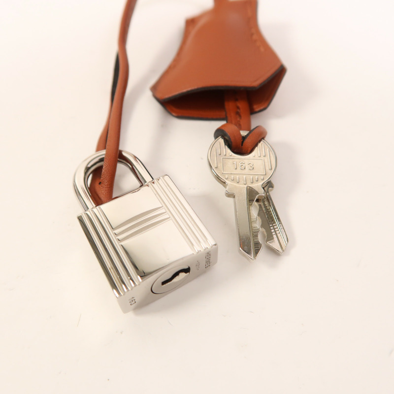 HERMES Toile H帆布/Swift皮革Kelly 25銀扣手挽肩背兩用袋Cuivre-17