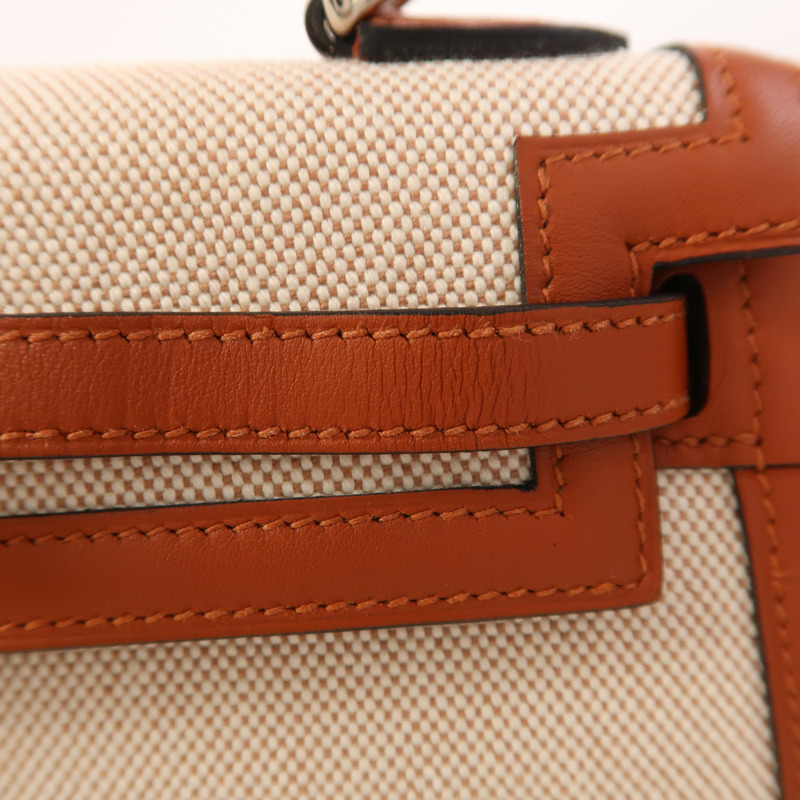 HERMES Toile H帆布/Swift皮革Kelly 25銀扣手挽肩背兩用袋Cuivre-18