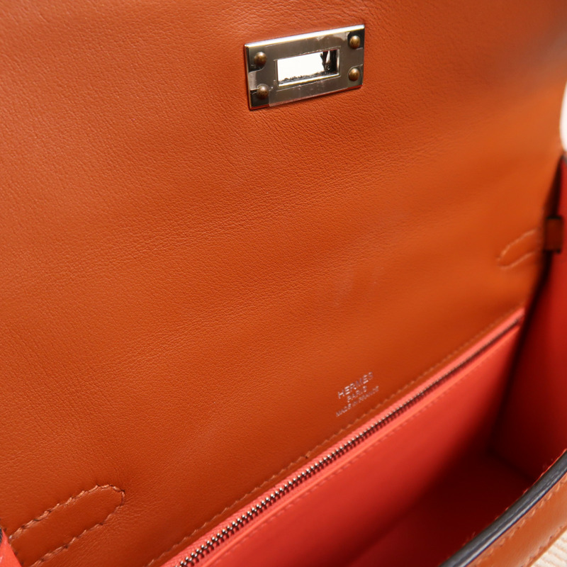 HERMES Toile H帆布/Swift皮革Kelly 25銀扣手挽肩背兩用袋Cuivre-20