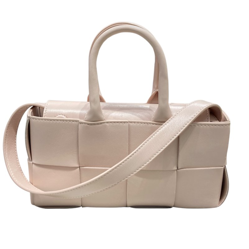 BOTTEGA VENETA 寶緹嘉 EAST-WEST ARCO TOTE BAG MINI 迷你編織格紋托特包 粉色 金釦-0