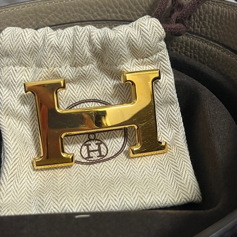 Hermes H皮帶扣 金扣 雙面腰帶32mm（黑+大象灰）