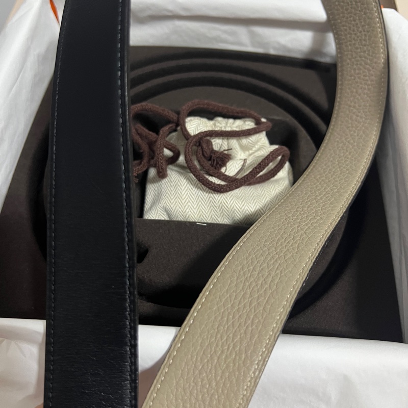 Hermes H皮帶扣 金扣 雙面腰帶32mm（黑+大象灰）-6