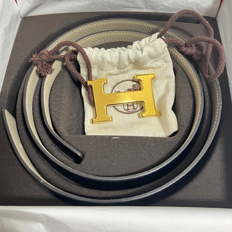 Hermes H皮帶扣 金扣 雙面腰帶32mm（黑+大象灰）-7