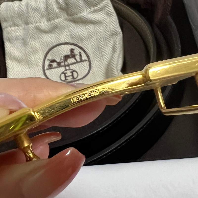 Hermes H皮帶扣 金扣 雙面腰帶32mm（黑+大象灰）-11