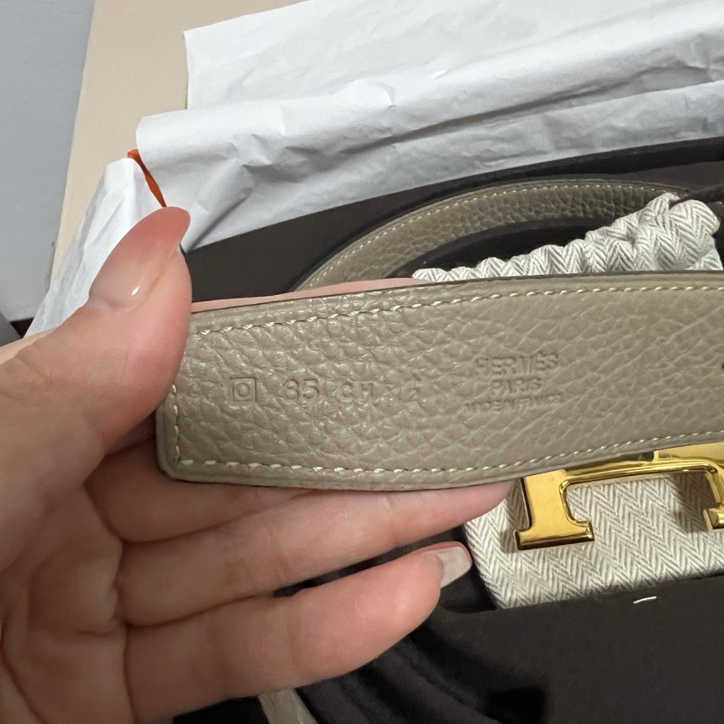 Hermes H皮帶扣 金扣 雙面腰帶32mm（黑+大象灰）-13
