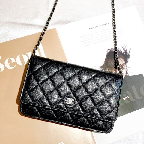 【 全新商品 】CHANEL 香奈兒 AP0250 黑色 荔枝牛皮 銀雙Ｃ 磁釦式 ＷＯＣ 鏈子皮夾 晚宴包 多種背法 晶片版