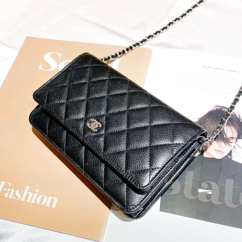 【 全新商品 】CHANEL 香奈兒 AP0250 黑色 荔枝牛皮 銀雙C 磁釦式 WOC 鏈子皮夾 晚宴包 多種背法 晶片版-1