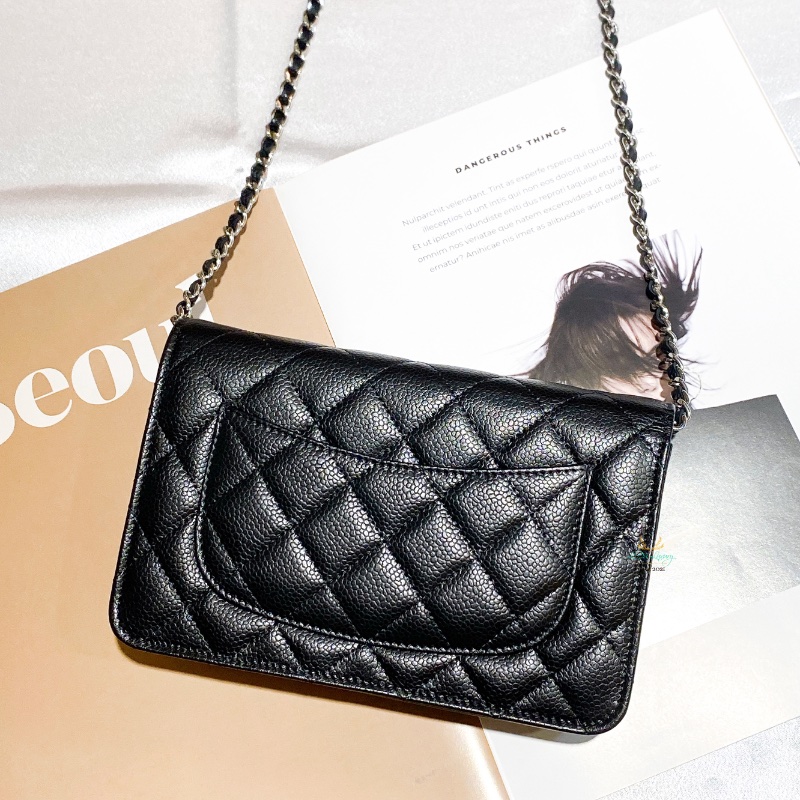 【 全新商品 】CHANEL 香奈兒 AP0250 黑色 荔枝牛皮 銀雙C 磁釦式 WOC 鏈子皮夾 晚宴包 多種背法 晶片版-2