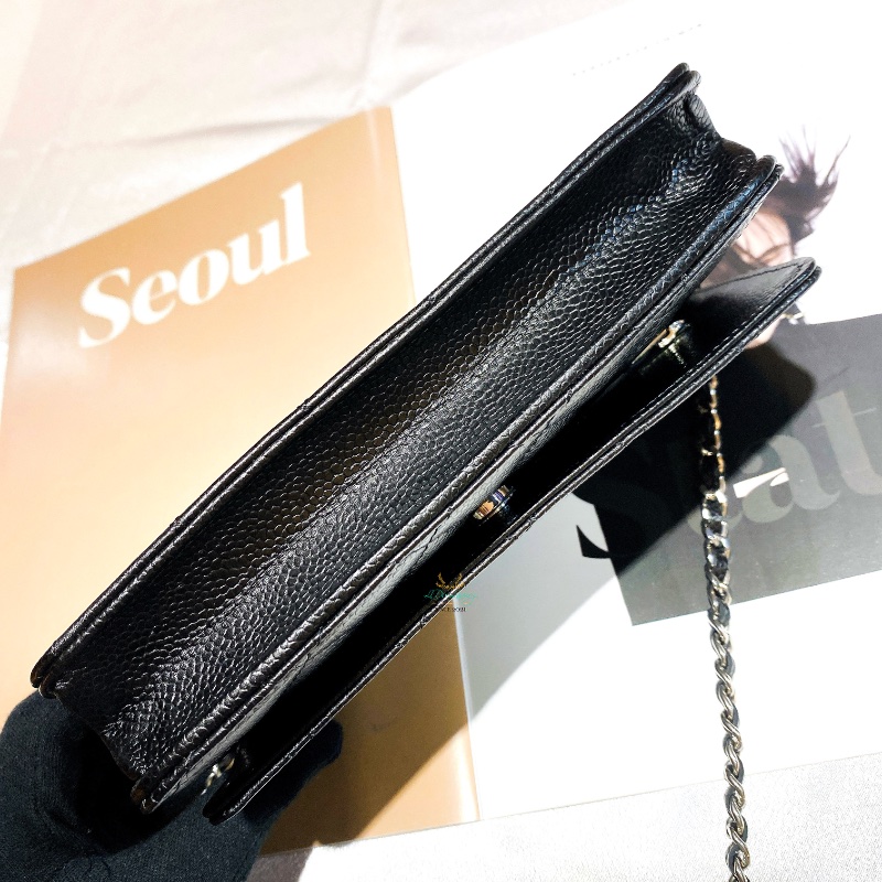 【 全新商品 】CHANEL 香奈兒 AP0250 黑色 荔枝牛皮 銀雙C 磁釦式 WOC 鏈子皮夾 晚宴包 多種背法 晶片版-3