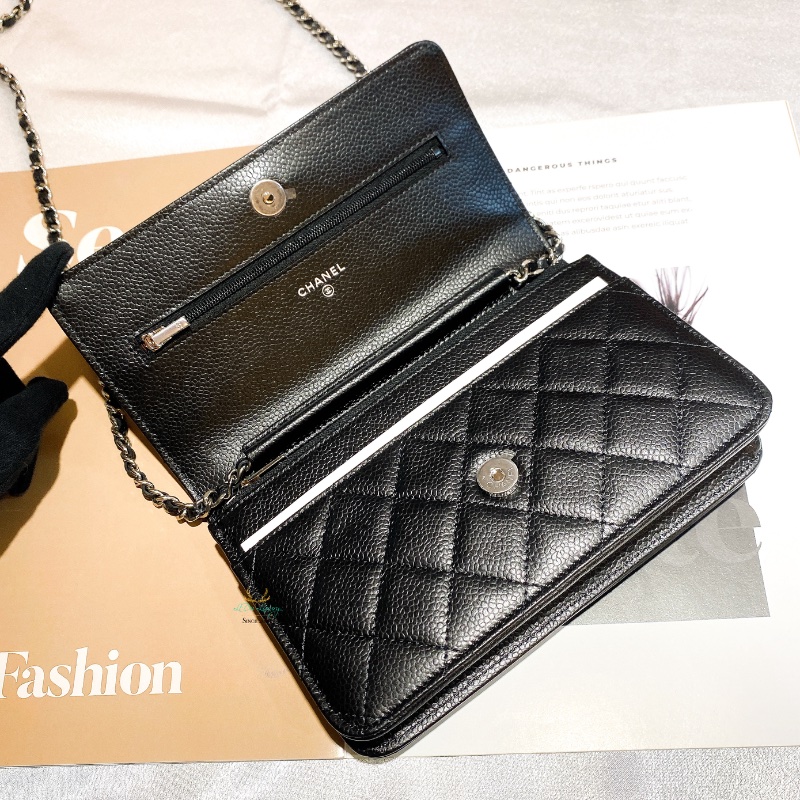 【 全新商品 】CHANEL 香奈兒 AP0250 黑色 荔枝牛皮 銀雙C 磁釦式 WOC 鏈子皮夾 晚宴包 多種背法 晶片版-4